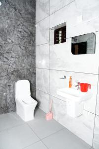a bathroom with a toilet and a sink at Nature's Frame Residency in Varkala +22 photos