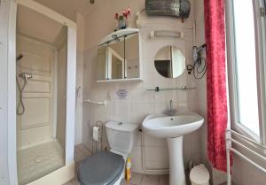 a small bathroom with a toilet and a sink at Le sélect in Néris-les-Bains +26 photos