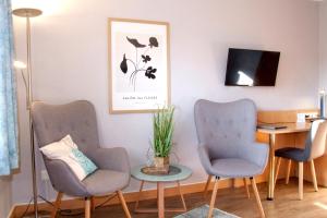 a waiting room with two chairs and a table at Hotel und Gasthaus Sieling in Liebenau +12 photos