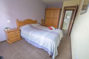 a bedroom with a bed and a dresser and a mirror at Gibaja Apartmento con Jardin in Gibaja