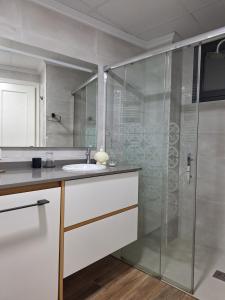 a bathroom with a sink and a shower at LOFT La Placeta in Enguera