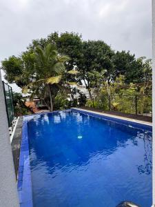 a large blue swimming pool with trees in the background at Luxe Hideaway in Colombo