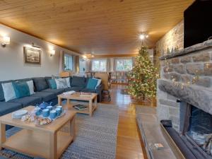 a living room with a fireplace and a christmas tree at 8 Bed in Ripon oc-72263 in Grantley