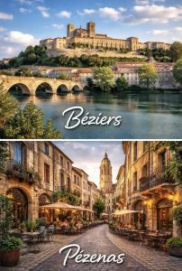 a collage of two pictures of a city at Cozy Studio with Terrace in Cers