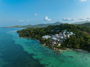 an aerial view of an island in the ocean at Villa Vista, 5BR Beach Front SeaView Haven, Steps to Sand in Haad Pleayleam