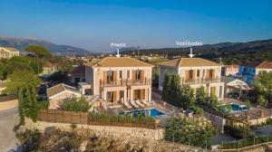 an aerial view of a house with a villa at Vasilikades by Vintage Travel in Fiskardo