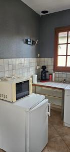 a kitchen with a counter and a microwave in it at Studio plainpied in Saint-Doulchard