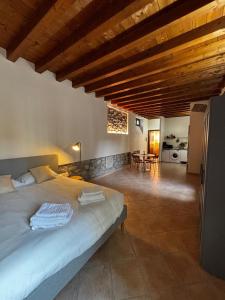 a bedroom with a large bed and a living room at Vittoria in Brescia