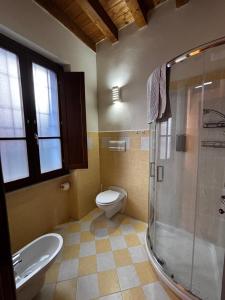 a bathroom with a shower and a toilet and a sink at Vittoria in Brescia