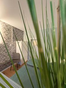 a living room with a chair and a plant at Appartement Königshütte in Königshütte