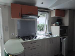 a small kitchen with a stove and a sink at Escapade aux Peupliers in Vironchaux