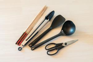 a group of utensils sitting on top of a table at ふじのわ in Fujikawaguchiko