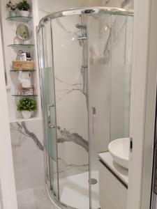 a shower with a glass door in a bathroom at La Calla al Colosseo in Rome +32 photos