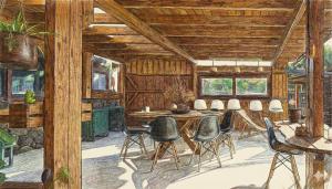 a rendering of a living room with a table and chairs at Finca Lucía - Los Hervideros in Mácher
