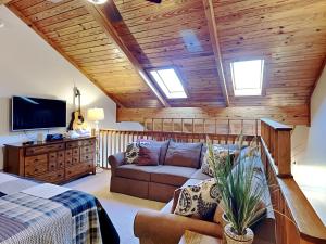 a living room with a couch and a tv at Sunplace 02 in McHenry
