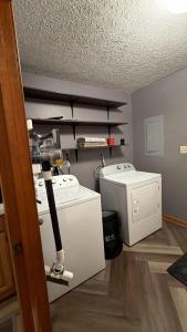a laundry room with a washing machine and a washer at Comfortable 2BR-2BA Mountain Getaway Near Slopes in Cortland