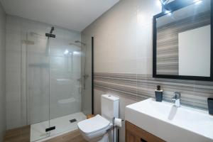 a bathroom with a toilet and a sink and a shower at Ribadesella Casa con Jardín a 2 km Playa – Saelia in Ribadesella +34 photos