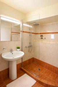 a bathroom with a sink and a shower at Nafplio Nook 2 in Nafplio