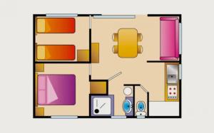a floor plan of a room with a bathroom at ZEcamping 4 étoiles animaux acceptés tennis pataugeoire in Tamniès