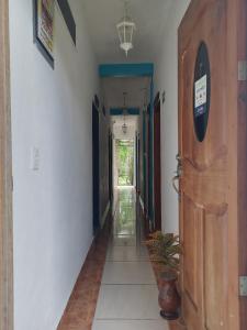 a hallway of a house with a door and a plant at Casa Corozo in Bacalar