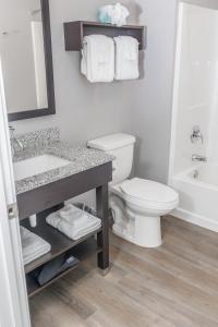 a bathroom with a toilet and a sink and a tub at stayAPT Suites Montgomery in Montgomery +16 photos