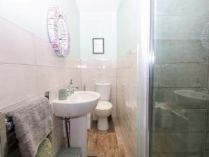 a bathroom with a sink and a toilet and a shower at Tregynrig Bach in Cemaes Bay +40 photos