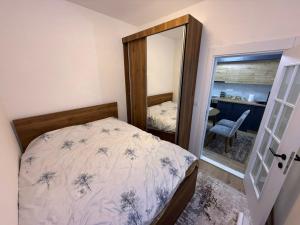 a bedroom with a bed and a mirror at Apartman Djurdja in Raška