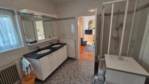 a bathroom with a sink and a mirror at Haus Kraller-Urlaub mit Seeblick in Millstatt +157 photos
