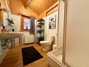 a bathroom with a white toilet and a sink at Küstenhaus Silbermöwe in Cuxhaven +23 photos