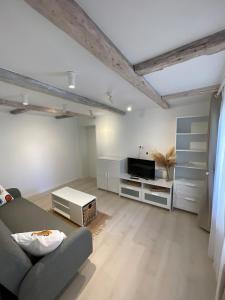 a living room with a couch and a tv at Casa Eden in Baia Mare