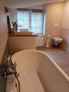 a bathroom with a tub and a sink and a toilet at Studio nature indépendant in Le Gâvre +5 photos