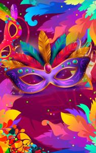a colorful mask with feathers on a colorful background at Apto 1 dormi in Capão da Canoa