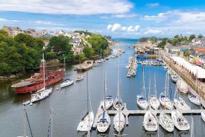 a bunch of boats are docked in a harbor at Centre ville Douarnenez in Douarnenez