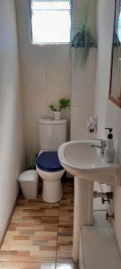 a bathroom with a toilet and a sink at Hostal Pura Vida in Santiago