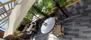 an overhead view of a white bath tub on a stairs at Hostal Pura Vida in Santiago