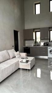 a living room with a couch and a table at ZOSANA Villa in Kallithea Halkidikis