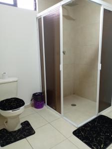 ein Badezimmer mit Dusche und Toilette in der Unterkunft Hotel Morelia Nova in Morelia
