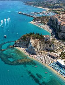 an aerial view of a beach and the ocean at Casa Vacanze "Pizzo Sorriso Del Mare" in Pizzo