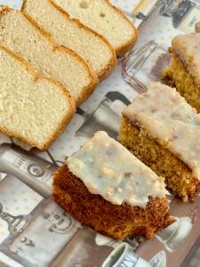a group of pieces of cake with icing on a plate at Recanto Aconchego Itapoá in Itapoa +5 photos