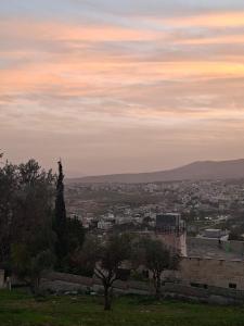 a view of a city with a statue on a hill at Mountain Pad Overlooking Jerash - HQ Budget stay in Jerash