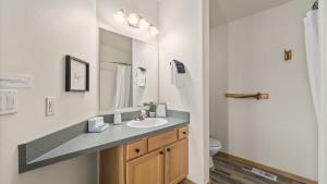 a bathroom with a sink and a mirror at Mountain View Villa in Red Lodge +26 photos