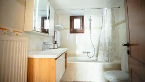 a bathroom with a sink and a shower and a toilet at Vignetta Mare 2BR Villa με Θέα & και Ιδιωτικό Πάρκινγκ in Ermoupoli +31 photos