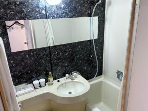 a bathroom with a sink and a mirror at HOTEL LiVEMAX BUDGET Chofu-Ekimae in Chofu