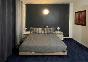 a bedroom with a large bed and two night stands at Hôtel La Palmeraie in Toulouse