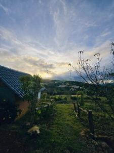 a view of a field with wind turbines in the distance at An House in Xuân Trường