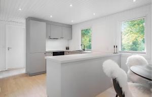 a white kitchen with a sink and a counter at Nice Home In Farsø With House A Panoramic View in Farsø