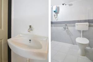 two pictures of a bathroom with a toilet and a sink at HOTEL O THE G STAY in Chinchwad