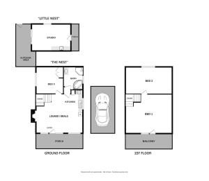 a floor plan of a house at The Nest Rustic Lodge-Style Hideaway in Beechworth +22 photos
