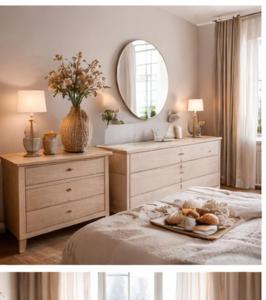 a bedroom with a bed with a mirror and a dresser at Amigos Land in Zeralda
