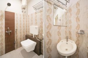 two pictures of a bathroom with a toilet and a sink at Collection O Ayodhya Ring Road Bhopal in Bhopal +35 photos